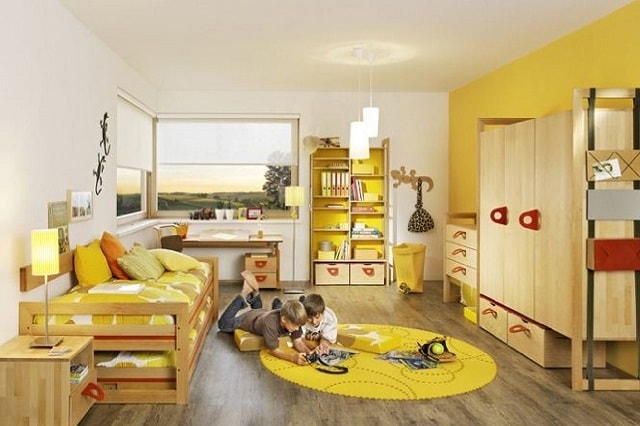 Yellow and Purly Wood Kids Room Decor Ideas