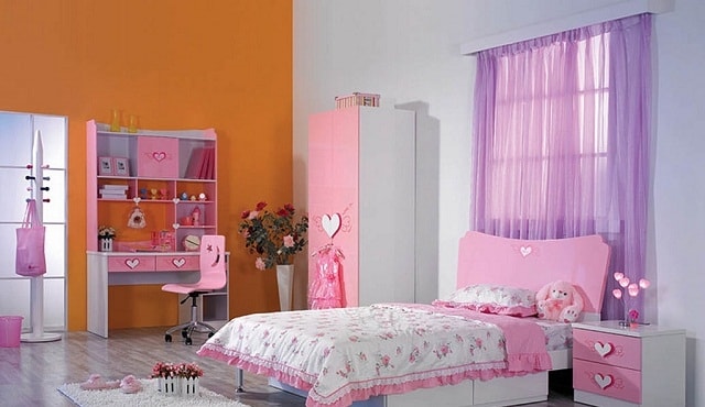 Ash White & Purple Color Contrast girl bedrooms design