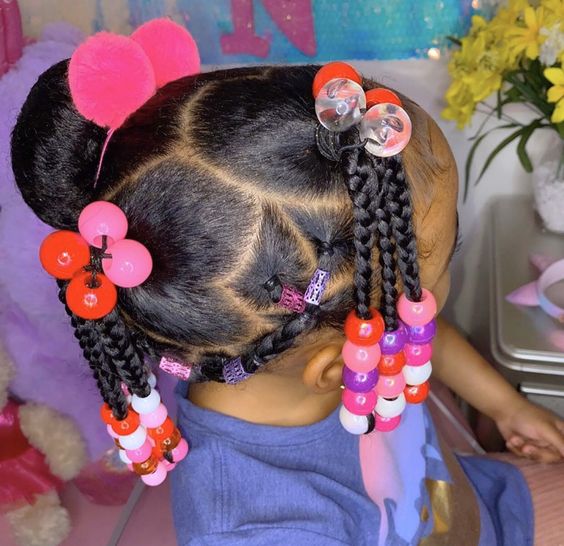 Little girl hairstyles with beads and ponytails