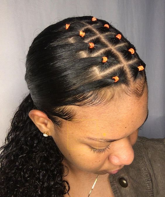 Criss cross braids with rubber bands for little girl