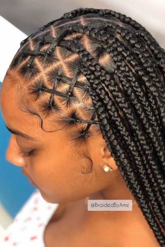 Criss cross hairstyle with rubber bands pictures